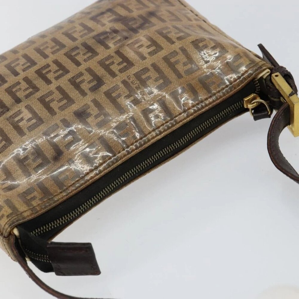 FENDI Zucchino Canvas Hand Bag Enamel Brown Gold - Picture 7 of 15